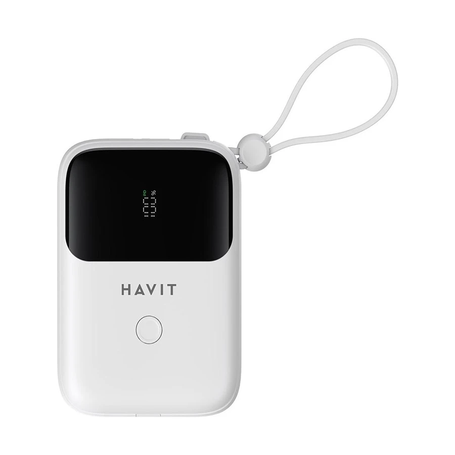 havit-pb5215-10000mah-white-power-bank-with-led-11738242215 Havit PB5215 10000mAh Power Bank with LED Display, USB-C & Lightning Cable (White) - Image 1