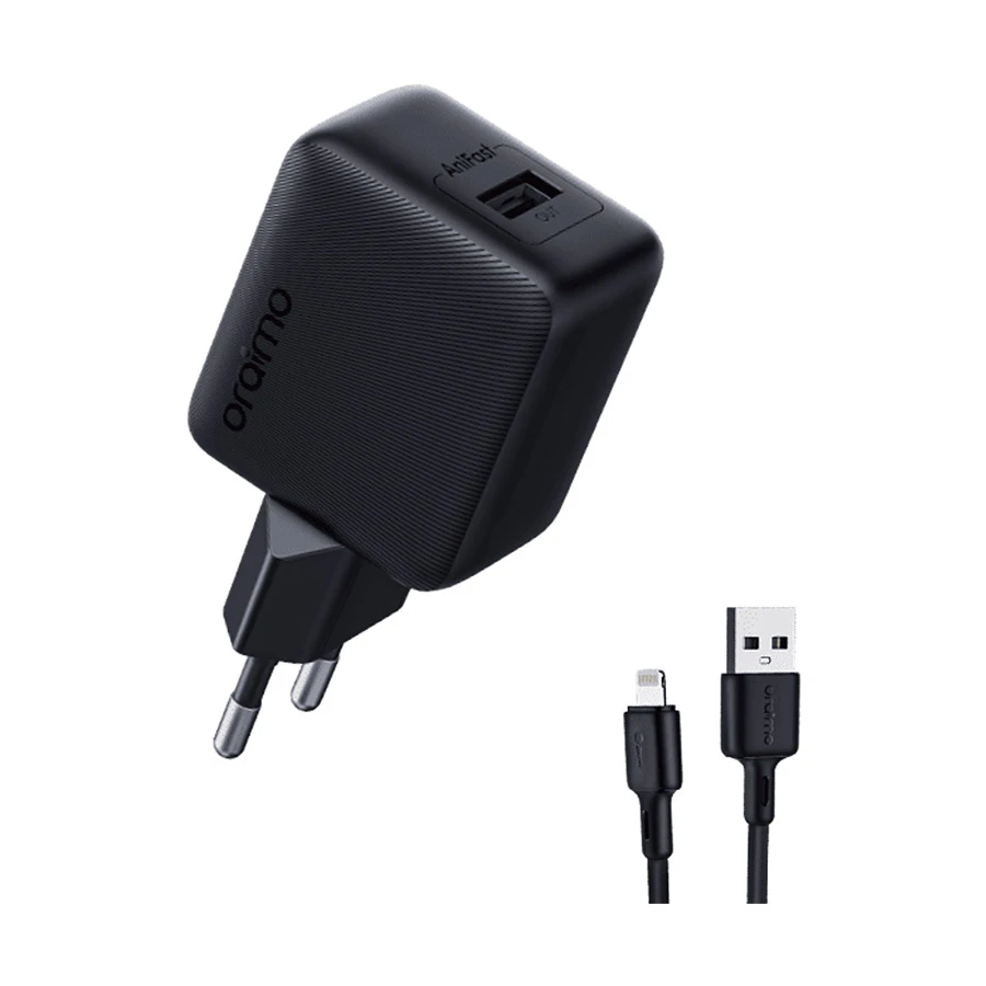 oraimo-cannon-18s-usb-18w-black-charger-11739091763 Oraimo Cannon 18S 18W AniFast Charger with USB to Lightning Cable - Image 1