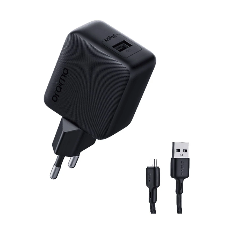 oraimo-cannon-18s-usb-18w-black-charger-11739098915 Oraimo Cannon 18S 18W AniFast Charger with USB to Micro USB Cable - Image 1